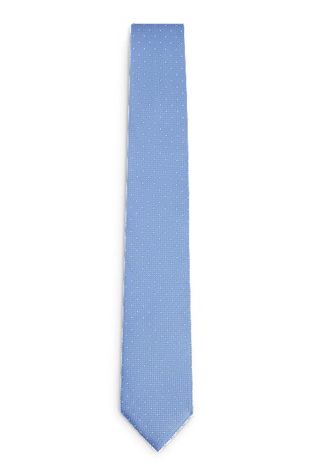 Micro-patterned silk-jacquard tie and pocket square set, Light Blue