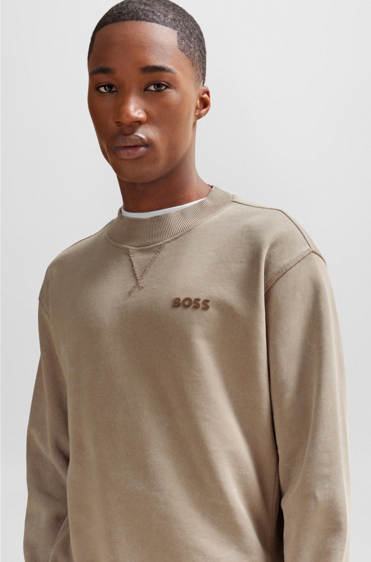 Cotton-terry relaxed-fit sweatshirt with logo detail, Beige