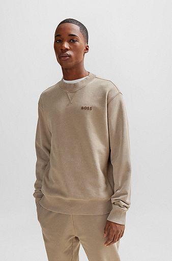 Cotton-terry relaxed-fit sweatshirt with logo detail, Beige