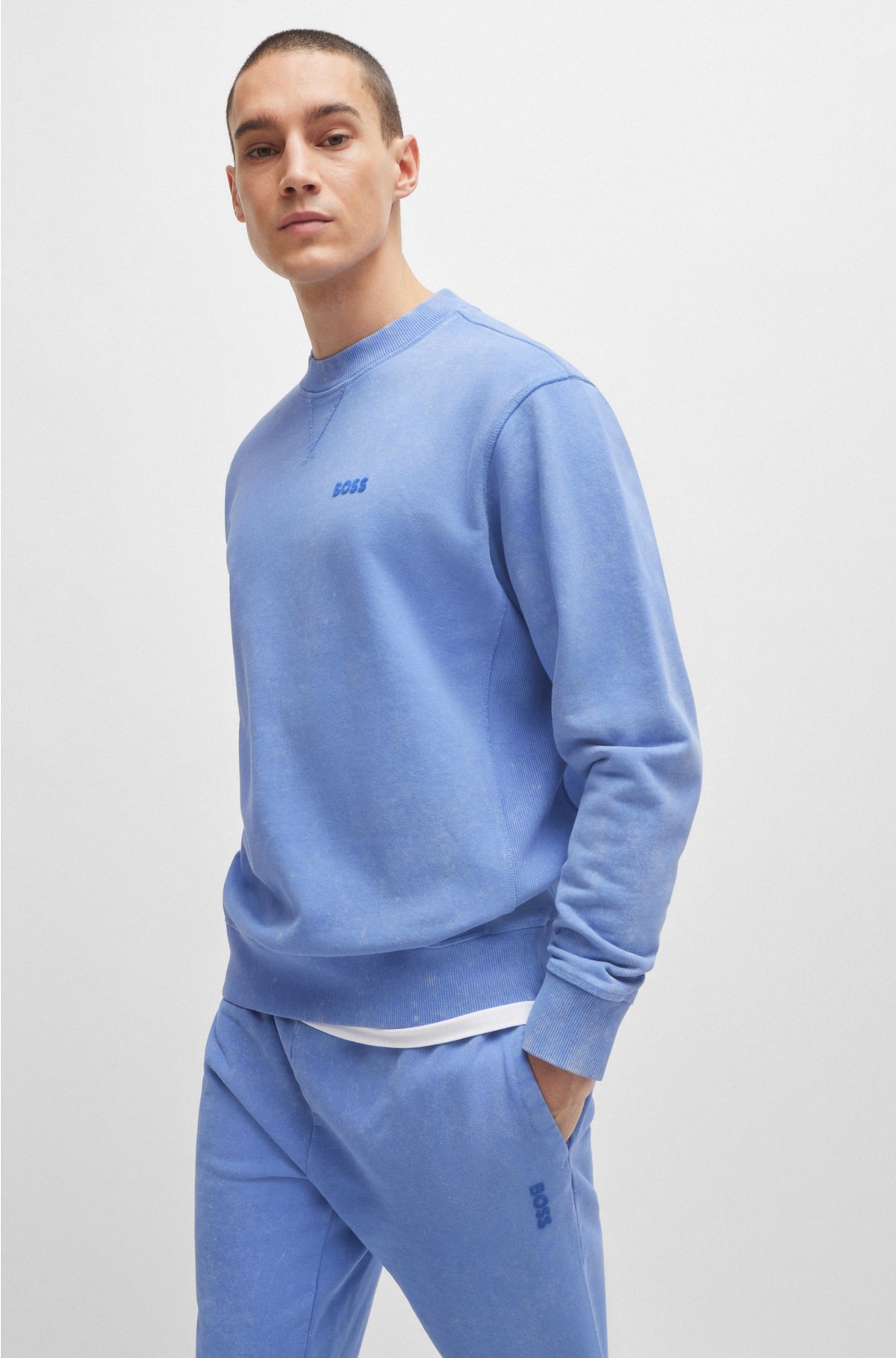 Cotton-terry relaxed-fit sweatshirt with logo detail, Purple