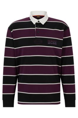 Boss Block Striped Polo Shirt In Cotton With Logo Embroidery 