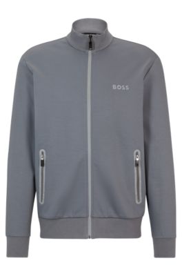 BOSS - Cotton-blend zip-up sweatshirt with pixelated details