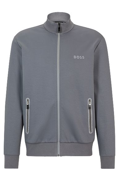 Cotton-blend zip-up sweatshirt with pixelated details, Grey