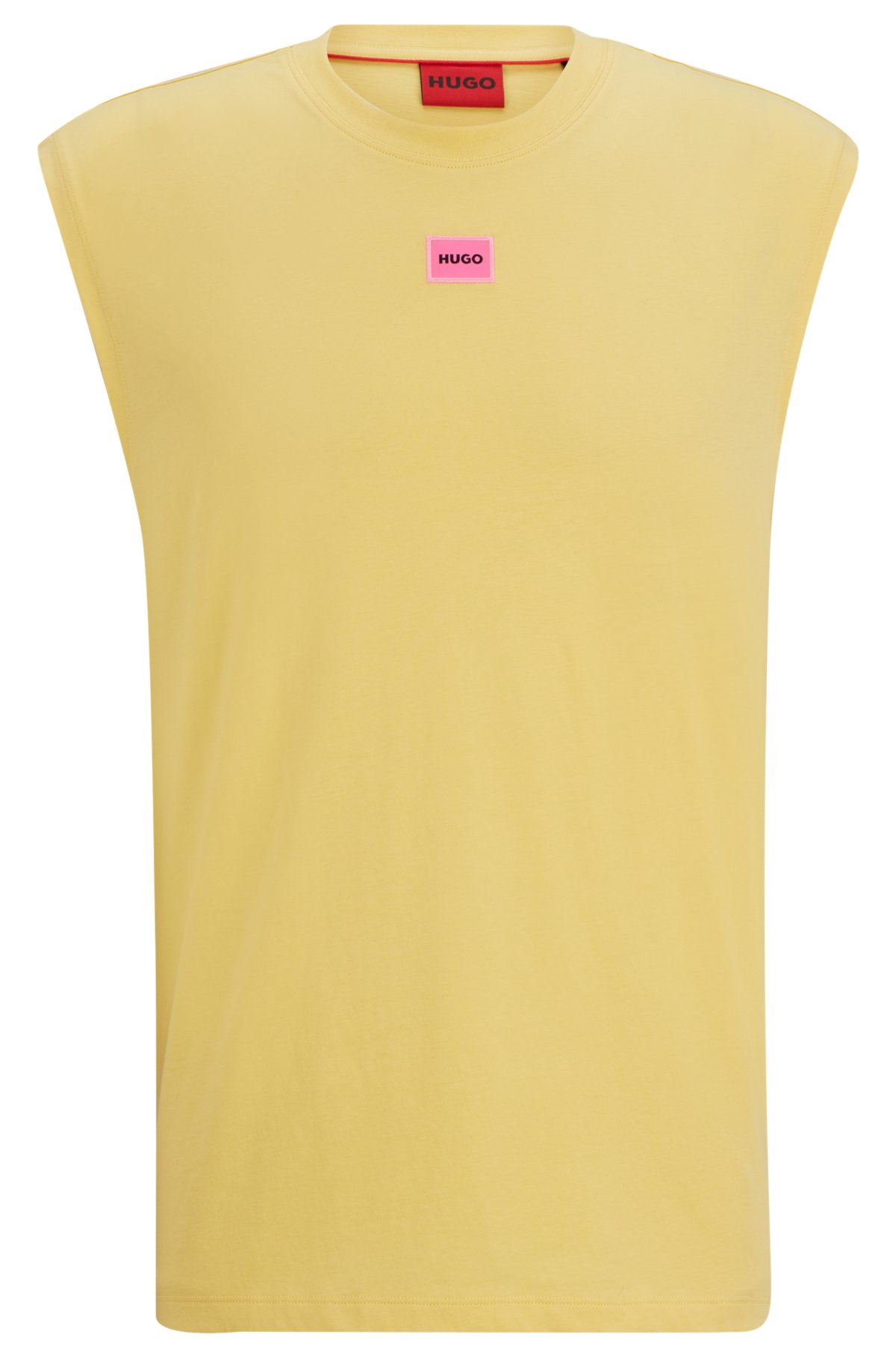 Sleeveless cotton-jersey T-shirt with logo label, Yellow