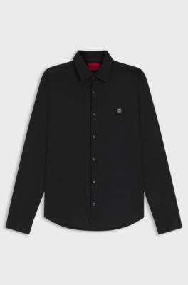 Slim-fit shirt in stretch-cotton canvas, Black