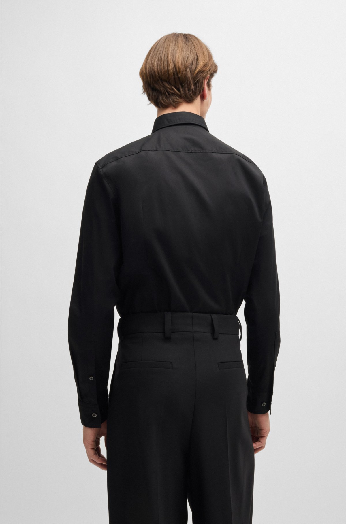 Slim-fit shirt in stretch cotton with stacked logo, Black