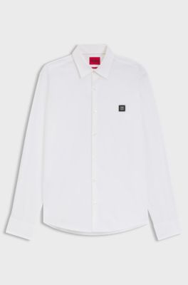 Slim-fit shirt in stretch-cotton canvas, White