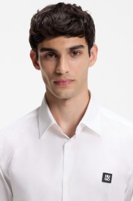 Slim-fit shirt in stretch-cotton canvas, White