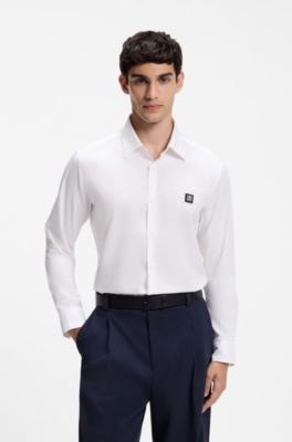 Slim-fit shirt in stretch-cotton canvas, White