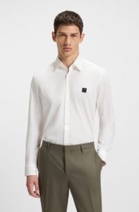Slim-fit shirt in stretch cotton with stacked logo, White