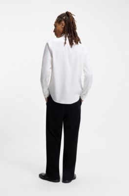 Slim-fit shirt in stretch-cotton canvas, White