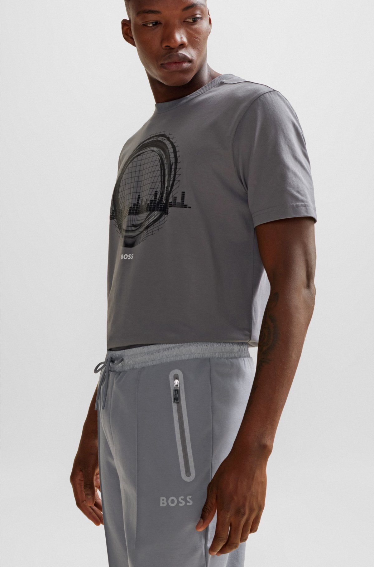 Cotton-blend tracksuit bottoms with pixelated details, Grey