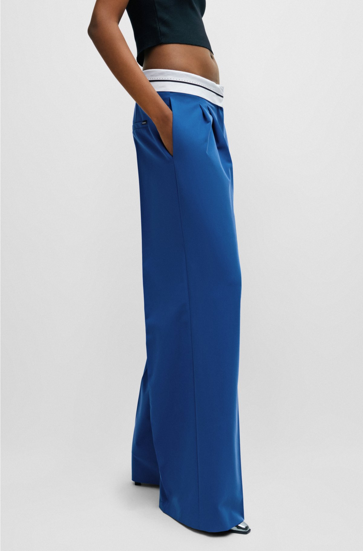 Relaxed-fit trousers with inside-out waistband detail, Blue