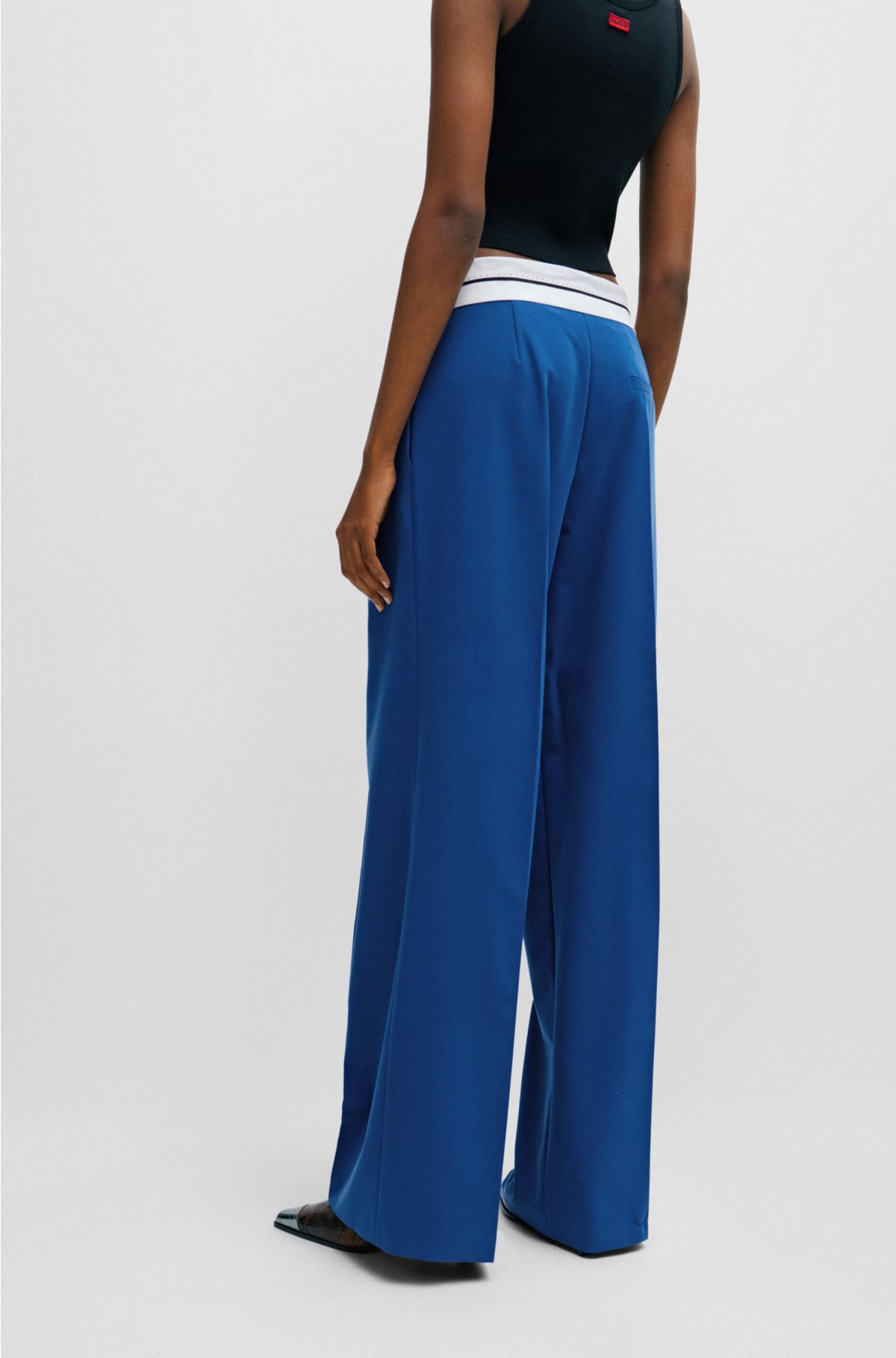 Relaxed-fit trousers with inside-out waistband detail, Blue