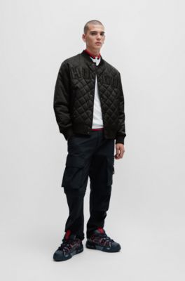 HUGO - Water-repellent satin bomber jacket with varsity-style logo 