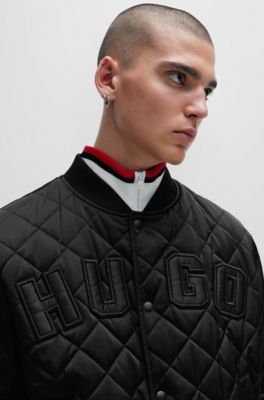 HUGO - Water-repellent satin bomber jacket with varsity-style logo 