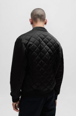 HUGO - Water-repellent satin bomber jacket with varsity-style logo 