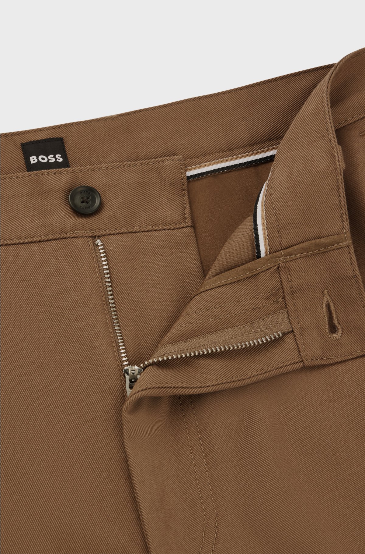 Relaxed-fit trousers in stretch-cotton twill, Light Brown