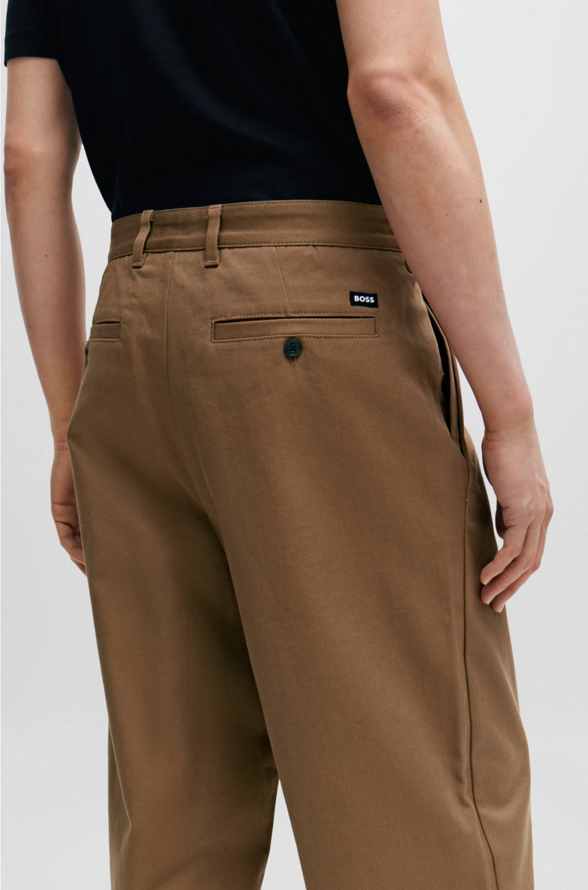 Relaxed-fit trousers in stretch-cotton twill, Light Brown