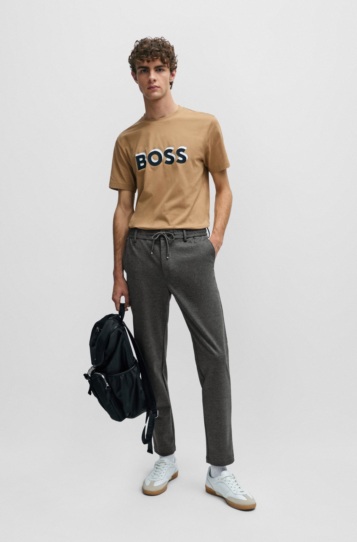 BOSS - Regular-fit trousers in printed jersey