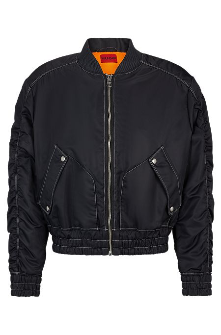 Water-repellent padded bomber jacket with logo print, Black