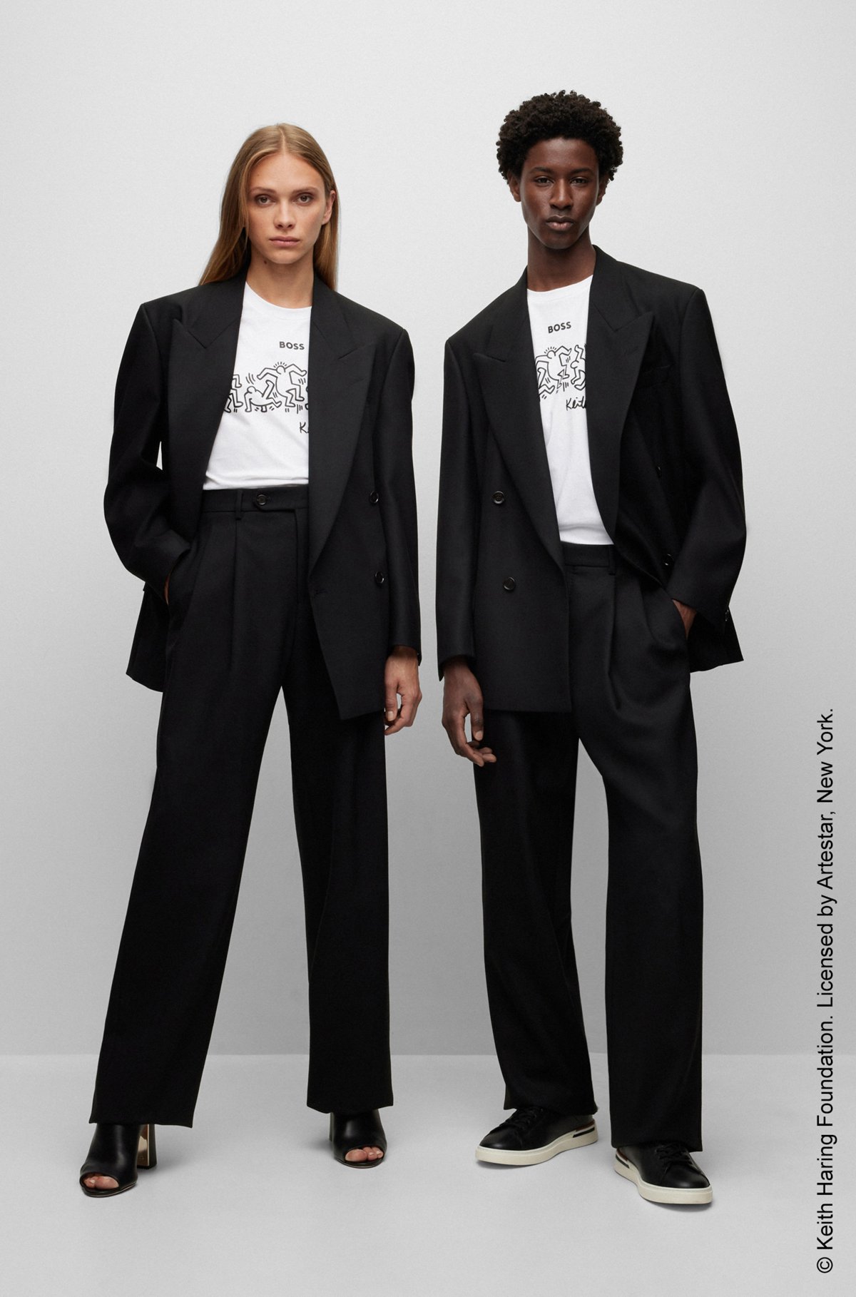 BOSS x Keith Haring T-shirt no-gender con speciale grafica con logo, Bianco