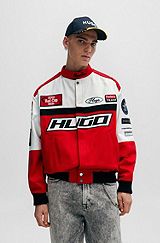 Veste Regular Fit color block avec badges inspirés de la course automobile, Rouge