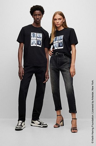 BOSS x Keith Haring ジェンダーニュートラル Tシャツ フォトグラフアートワーク, ブラック