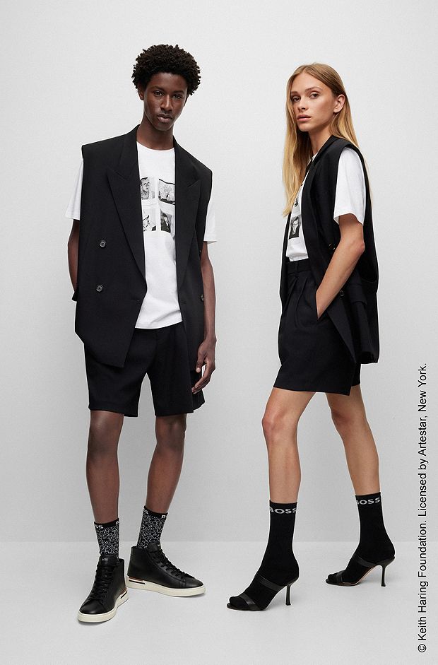 BOSS x Keith Haring T-shirt no-gender con stampa fotografica, Bianco