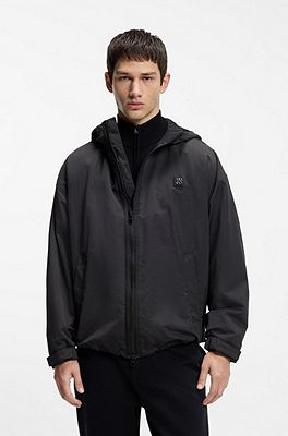 HUGO - Water-repellent hooded windbreaker with stacked-logo badge