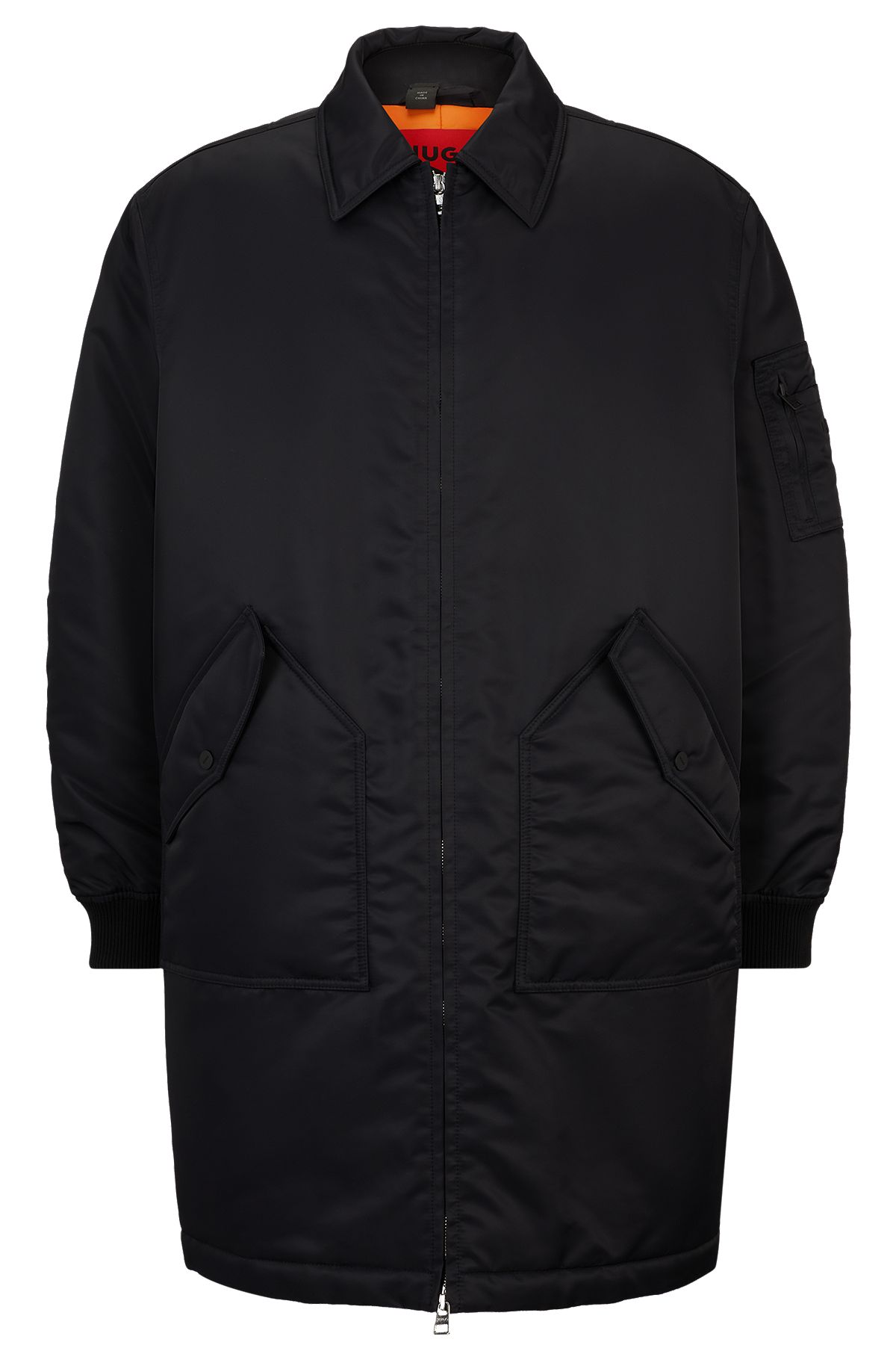 Water-repellent coat with branded sleeve pocket, Black