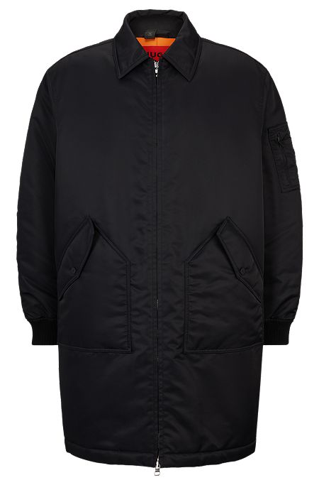 Водоотталкивающее пальто с брендированным карманом на рукаве, Черный