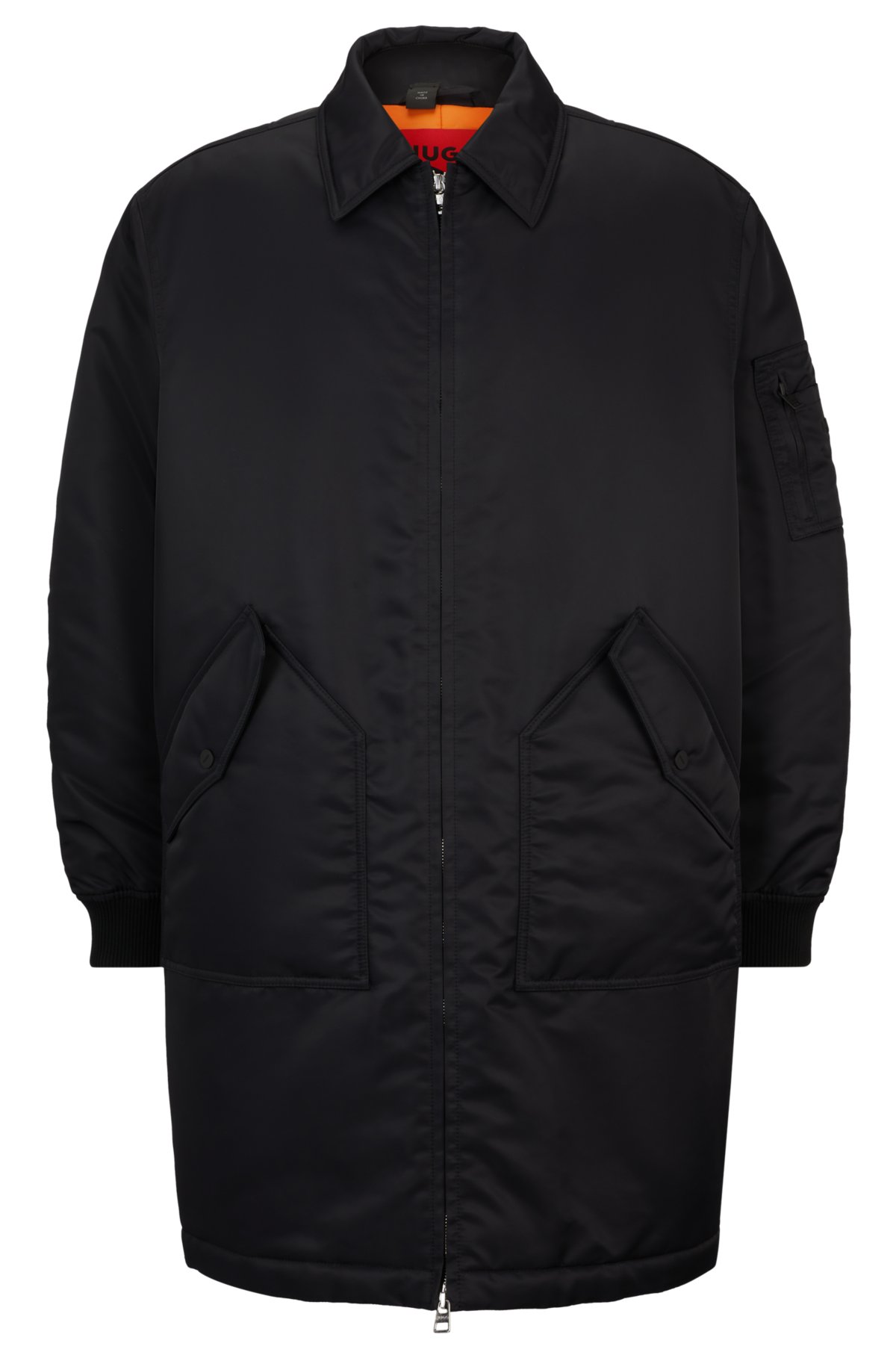 Water-repellent coat with branded sleeve pocket, Black