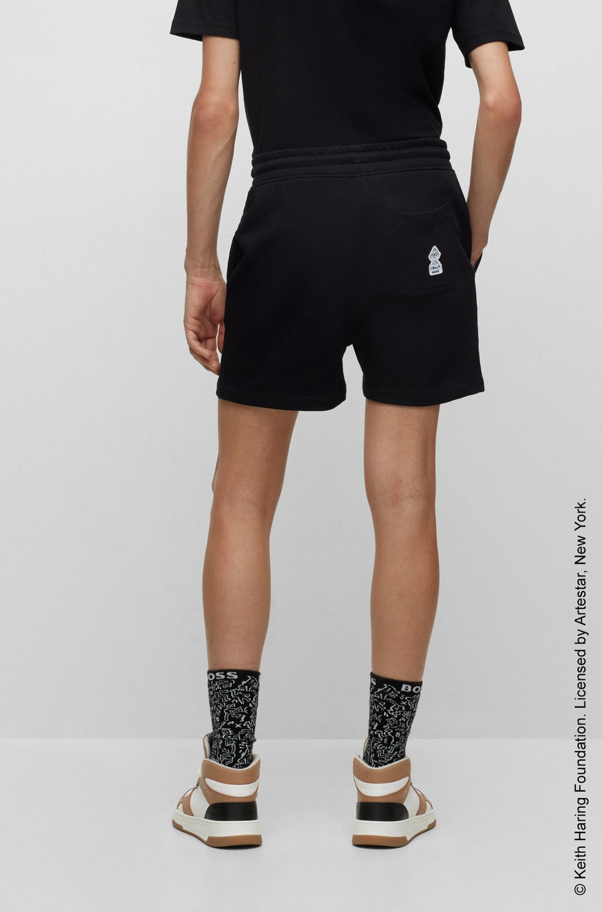 BOSS x Keith Haring gender-neutral shorts in cotton-blend terry, Black