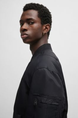 HUGO - Water-repellent padded bomber jacket with logo print - Black