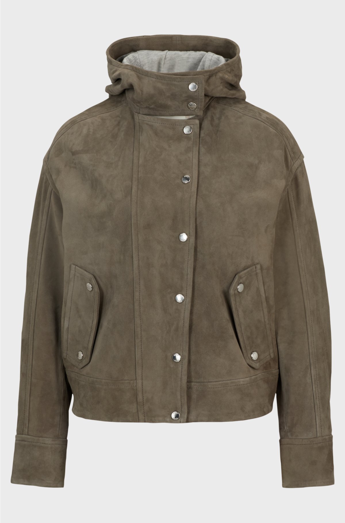 Regular-fit hooded jacket in soft suede, Grey