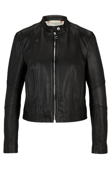 Slim-fit leather jacket with zip closure, Hugo boss