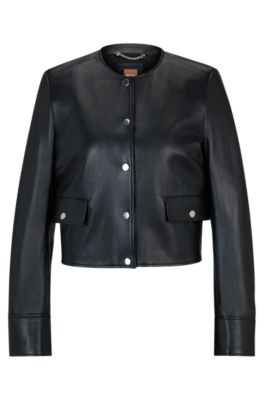 BOSS - スリムフィット ノーカラージャケット ソフトレザー 