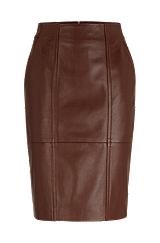 Seam-detail pencil skirt in lamb leather, Brown