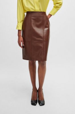 BOSS - シームディテール ペンシルスカート ラムレザー 