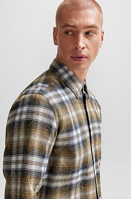 BOSS - Regular-fit shirt in checked cotton flannel