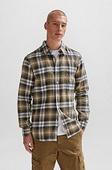 Regular-fit shirt in checked cotton flannel, Light Green