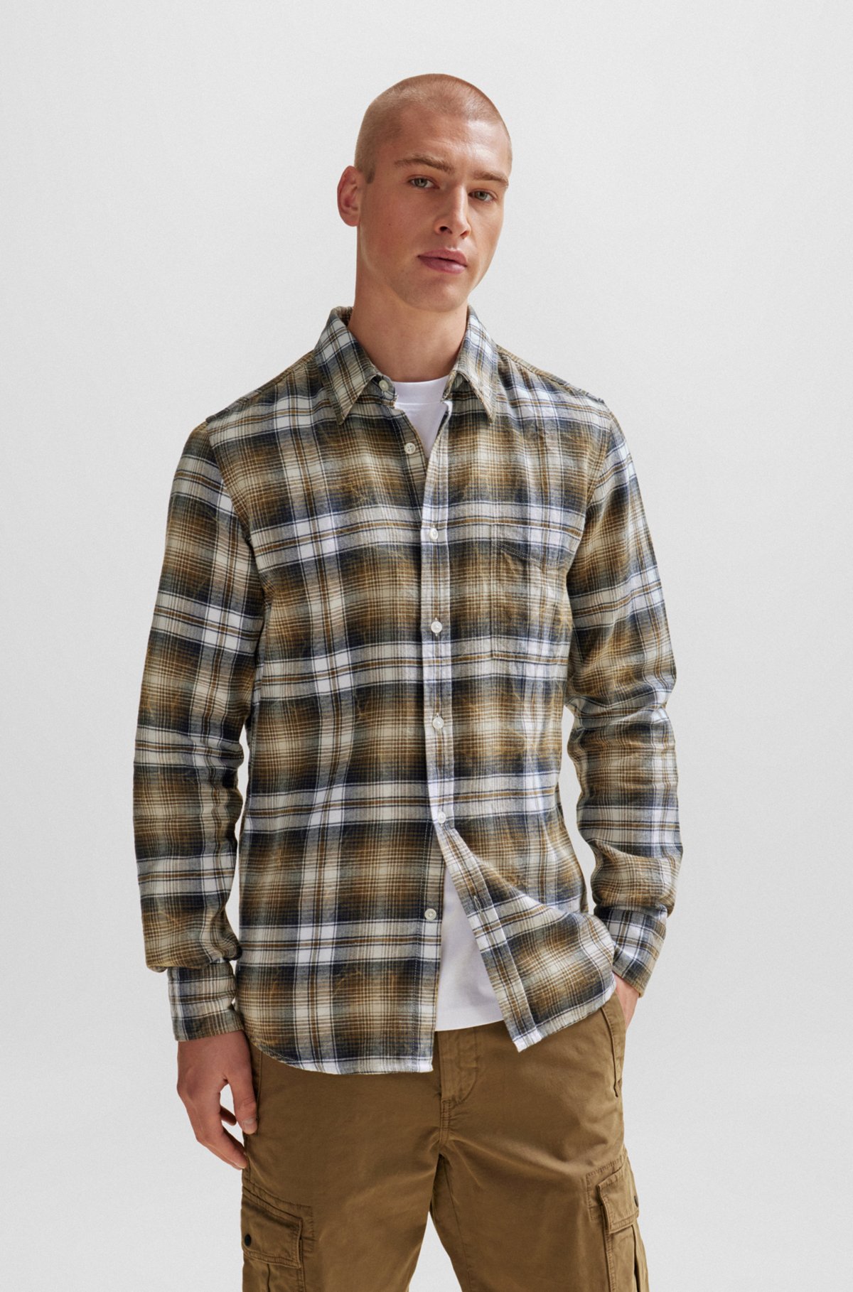 BOSS - Regular-fit shirt in checked cotton flannel