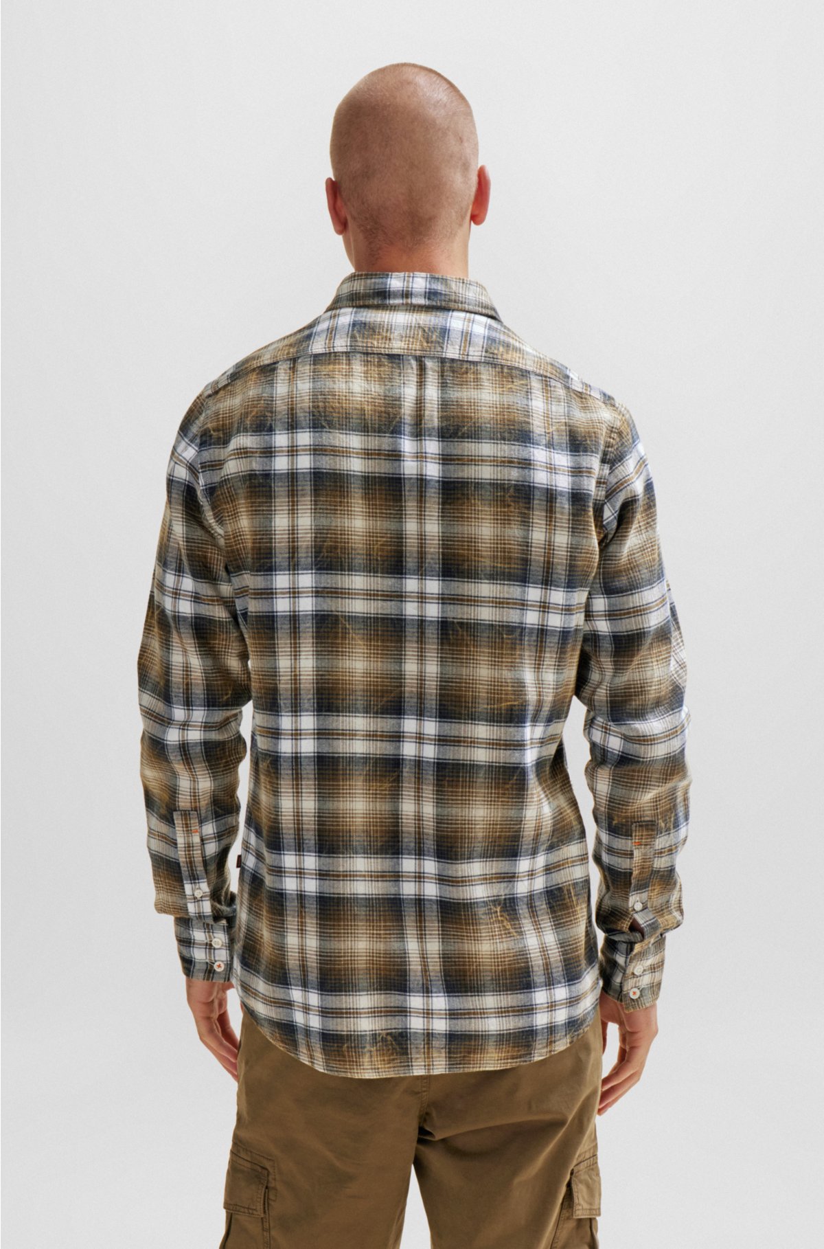 Regular-fit shirt in checked cotton flannel, Light Green