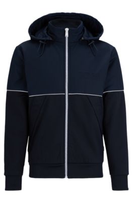 BOSS - Hybrid zip-up hoodie with piping and raised logo