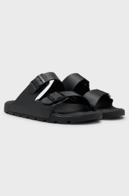 All-gender twin-strap sandals with structured uppers, Black