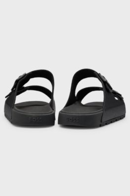All-gender twin-strap sandals with structured uppers, Black