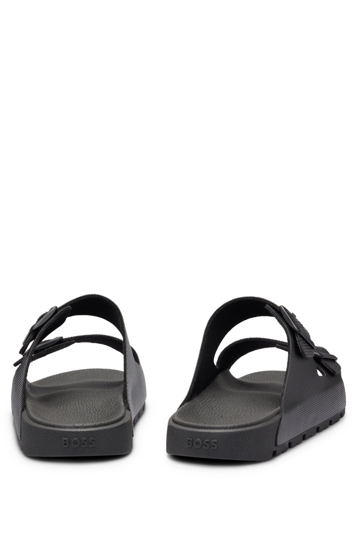All-gender twin-strap sandals with structured uppers, Black
