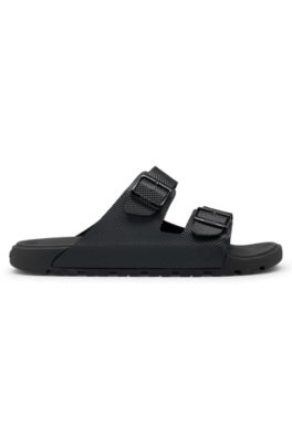 All-gender twin-strap sandals with structured uppers, Black
