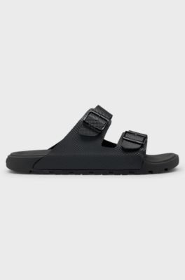 All-gender twin-strap sandals with structured uppers, Black